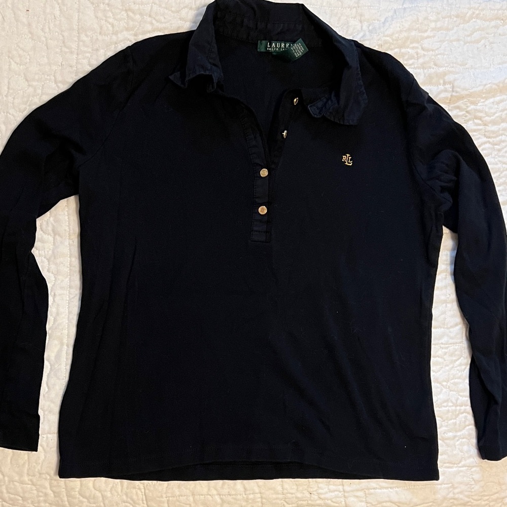 Lauren Ralph Lauren Womens Black Long Sleeve Polo Shirt